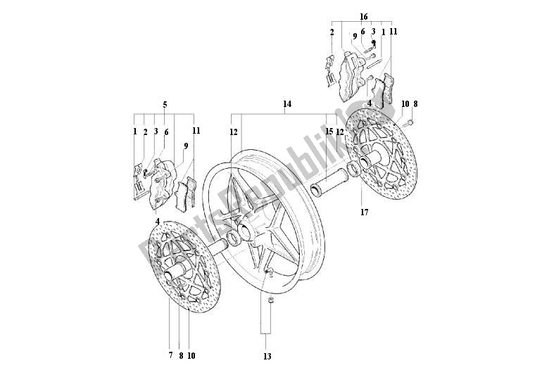 Alle onderdelen voor de Front Wheel 910s van de MV Agusta Brutale 910 2007