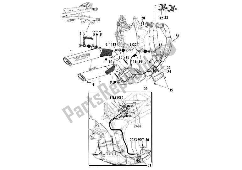 Alle onderdelen voor de Uitlaatsysteem van de MV Agusta Brutale 920-990 R-1090 RR 9209901090 2010