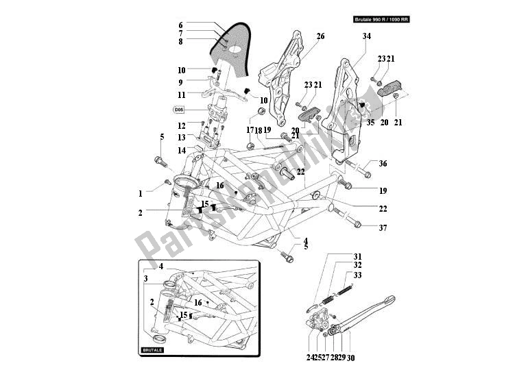 Alle onderdelen voor de Kader van de MV Agusta Brutale 920-990 R-1090 RR 9209901090 2010