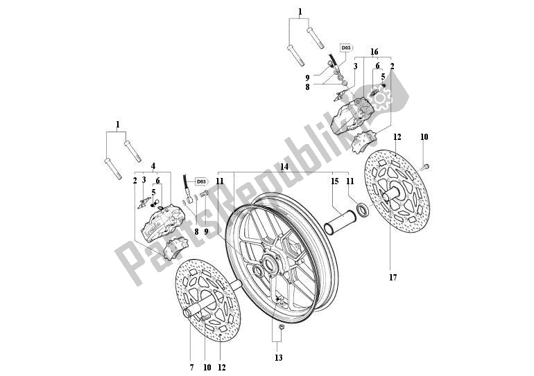 Alle onderdelen voor de Front Wheel 1090rr van de MV Agusta Brutale 920-990 R-1090 RR 9209901090 2010