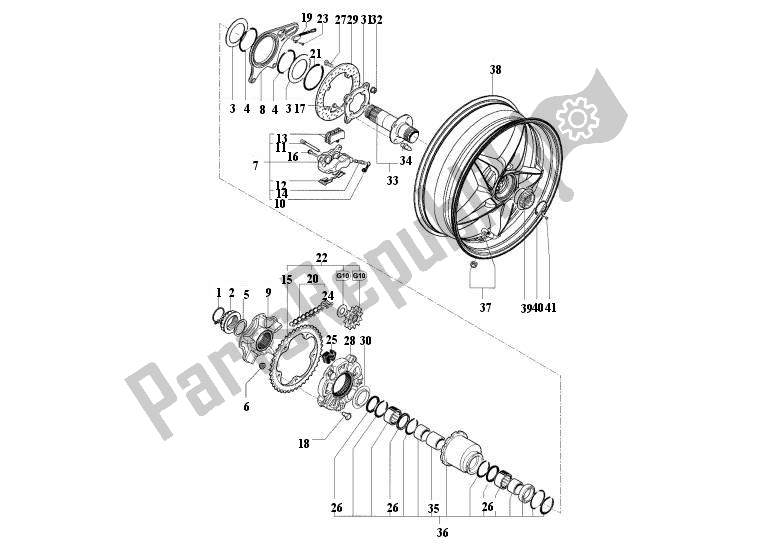 Alle onderdelen voor de Achterwiel van de MV Agusta Brutale 920-990 R-1090 RR 9209901090 2010