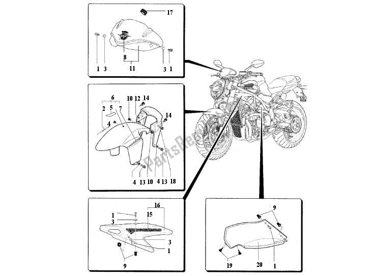 Alle onderdelen voor de Voorkant Lichaam van de MV Agusta Brutale 989 R-1078 RR 900 9891078900 2008