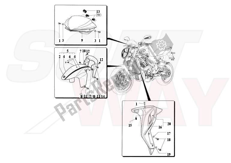 Alle onderdelen voor de Voorkant Lichaam van de MV Agusta Brutale R-RR 1090 2012