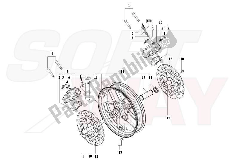 Alle onderdelen voor de Front Wheel 1090rr van de MV Agusta Brutale R-RR 1090 2012