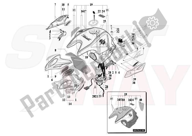 Alle onderdelen voor de Benzinetank van de MV Agusta Brutale R-RR 1090 2012