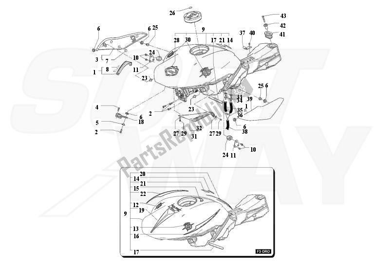 All parts for the Fuel Tank of the MV Agusta F3 675-Serie ORO-800 3675800 2012