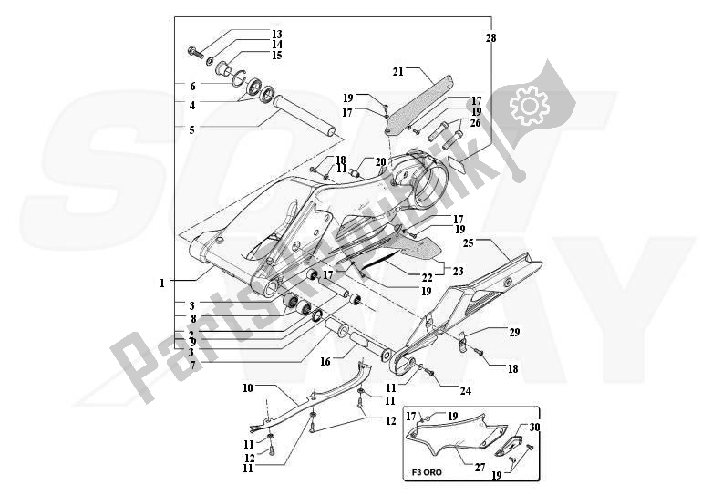 All parts for the Rear Swing Arm of the MV Agusta F3 675-Serie ORO-800 3675800 2012