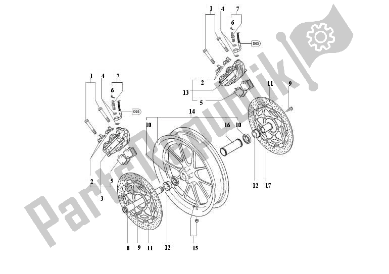 Alle onderdelen voor de Voorwiel van de MV Agusta F4 R 1000 41000 2007