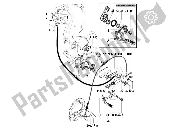 All parts for the Footrests, Right of the MV Agusta F4 S-R-RR-Frecce Tricolore 1000 41000 2010