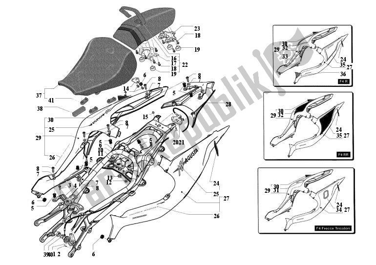 Tutte le parti per il Carenatura Posteriore del MV Agusta F4 S-R-RR-Frecce Tricolore 1000 41000 2010