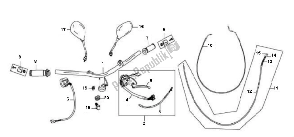 All parts for the Handlebar of the Peugeot 0 V Clic 50 2000 - 2010