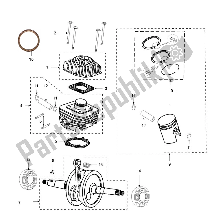 Alle onderdelen voor de Cilinder/krukas van de Peugeot Ludix ONE 50 2000 - 2010