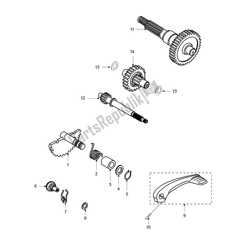 Alle onderdelen voor de Kickstarter van de Peugeot Ludix ONE 50 2000 - 2010