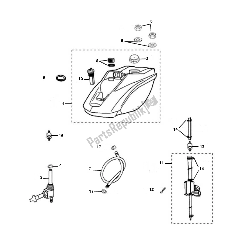 Alle onderdelen voor de Benzinetank van de Peugeot Ludix ONE 50 2000 - 2010