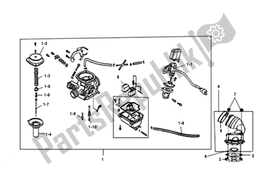 Alle onderdelen voor de Carburateur van de Peugeot SPF 3 4T Speedfight 50 2000 - 2010