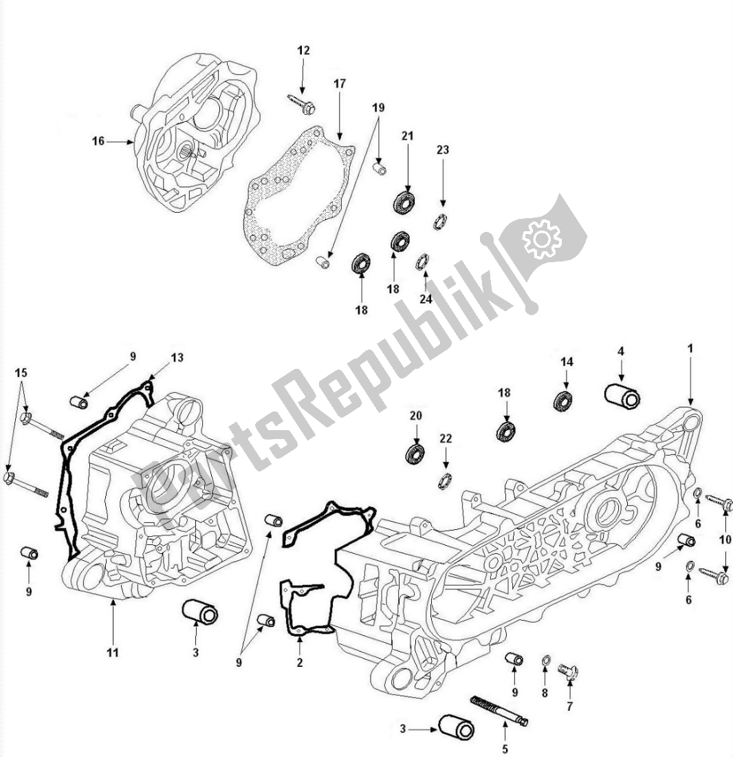 All parts for the Crankcases of the Peugeot Tweet 4T 50 2000 - 2010