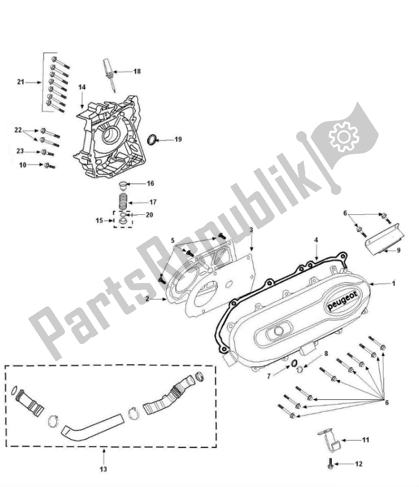 All parts for the Carterdeksel of the Peugeot Tweet 4T 50 2000 - 2010
