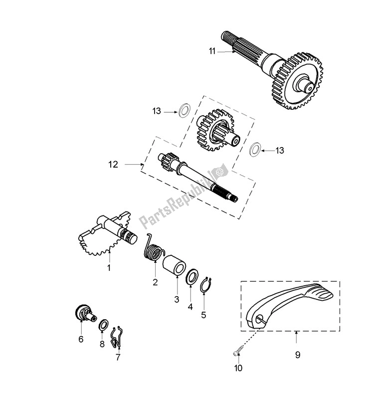 Alle onderdelen voor de Kickstarter van de Peugeot Viva City 2 E1 50 2000 - 2010