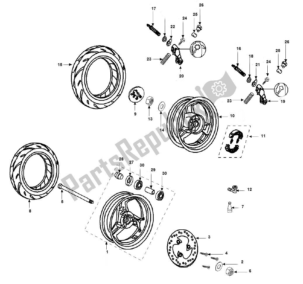 Alle onderdelen voor de Wielen van de Peugeot Viva City 2 E1 50 2000 - 2010