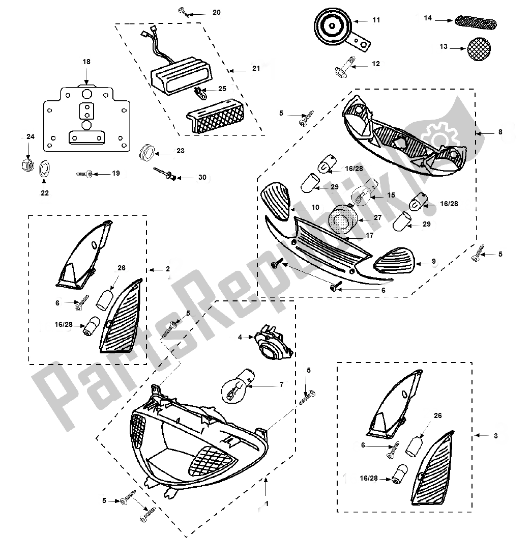 Alle onderdelen voor de Verlichting van de Peugeot Viva City 2 E1 50 2000 - 2010