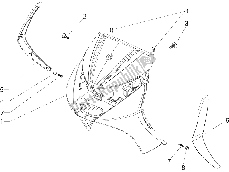 All parts for the Front Shield of the Piaggio Beverly 250 2005