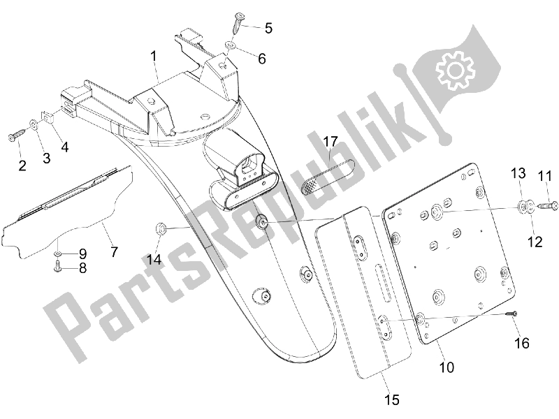 All parts for the Rear Cover - Splash Guard of the Piaggio BV 300 IE Tourer USA 2009