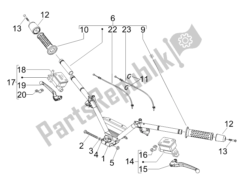 All parts for the Handlebars - Master Cil. Of the Piaggio MP3 400 IE 2007