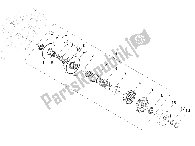 All parts for the Driven Pulley of the Piaggio X7 125 IE Euro 3 2009