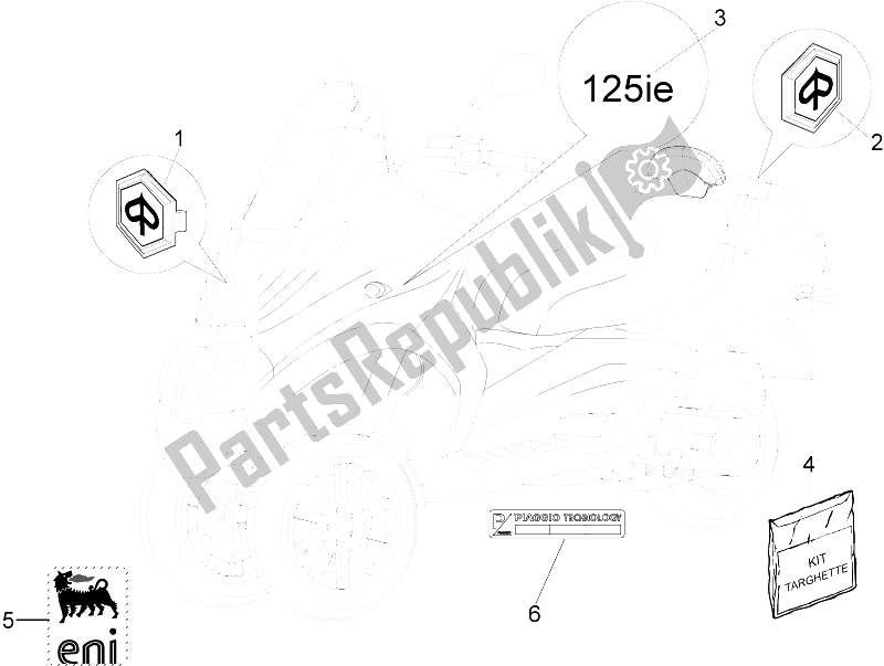 Toutes les pièces pour le Plaques - Emblèmes du Piaggio MP3 125 IE 2008