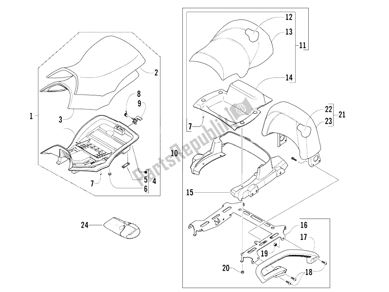 Tutte le parti per il Sella / Sedi - Rullo Degli Attrezzi del Piaggio Trackmaster 400 Passo Corto 2006