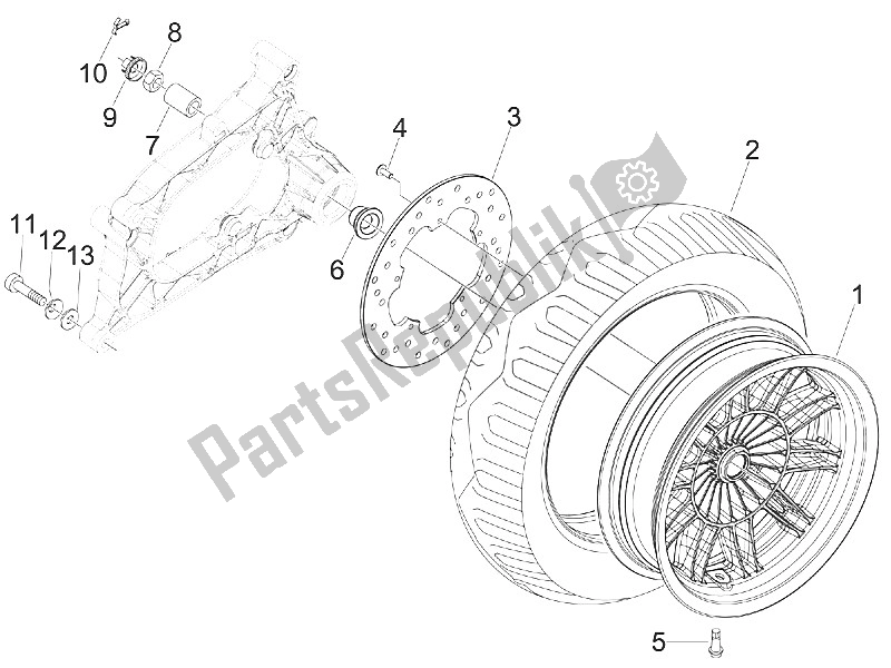 All parts for the Rear Wheel of the Piaggio MP3 300 IE LT Touring 2011