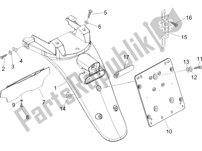 Toutes les pièces pour le Capot Arrière - Protection Contre Les éclaboussures du Piaggio Beverly 250 2005