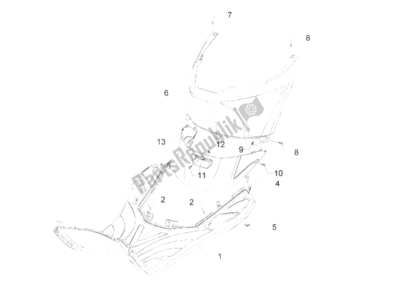 Alle onderdelen voor de Centrale Afdekking - Voetsteunen van de Piaggio ZIP 50 2T 2009