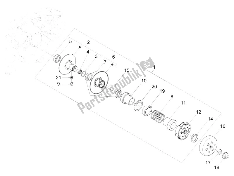 Todas as partes de Polia Conduzida do Piaggio Liberty 125 4T 2V IE E3 Vietnam 2011
