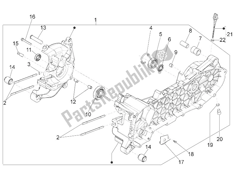 All parts for the Crankcase of the Piaggio ZIP 100 4T Vietnam 2011