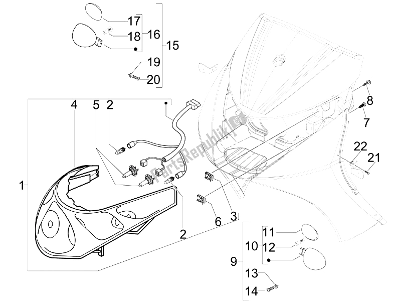 Toutes les pièces pour le Phares Avant - Clignotants du Piaggio BV 250 USA 2007