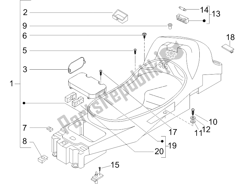 Toutes les pièces pour le Logement De Casque - Sous La Selle du Piaggio X8 400 IE Euro 3 2006