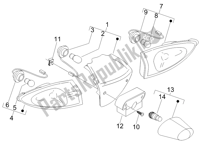 All parts for the Rear Headlamps - Turn Signal Lamps of the Piaggio FLY 50 4T USA 2007