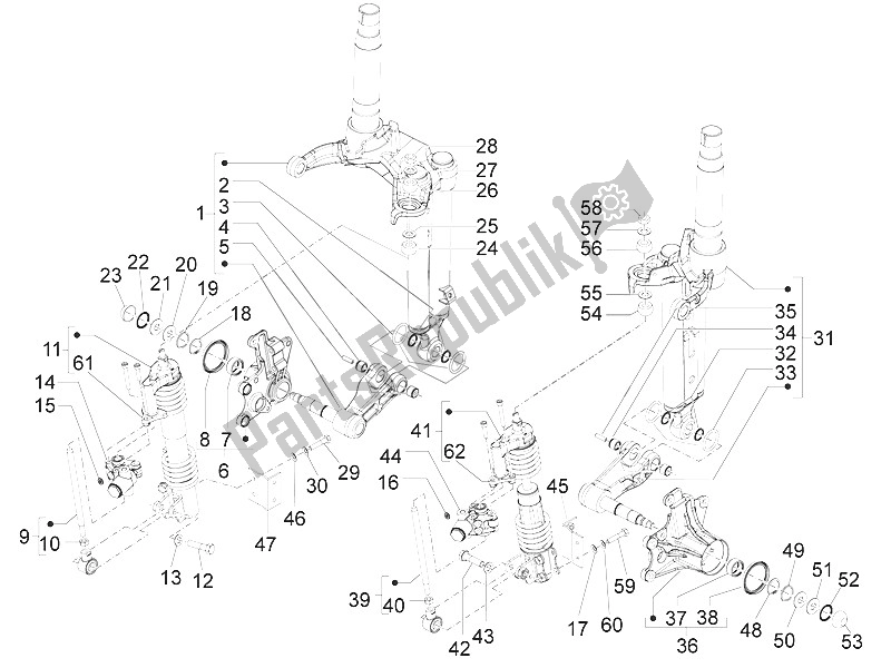 All parts for the Fork's Components (mingxing) of the Piaggio MP3 300 IE LT Touring 2011