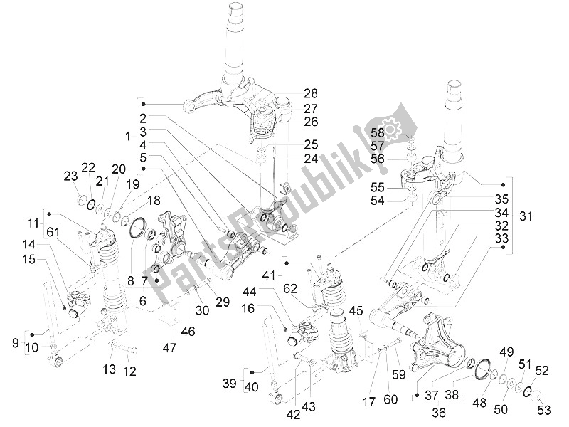 Toutes les pièces pour le Component Della Forcella (mingxing) du Piaggio MP3 300 IE Touring 2011