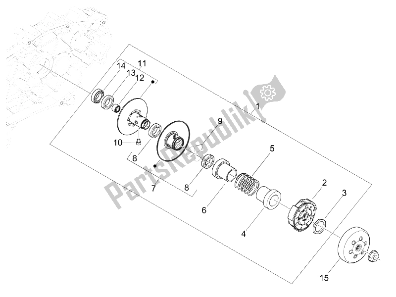 All parts for the Driven Pulley of the Piaggio Liberty 50 2T 2008