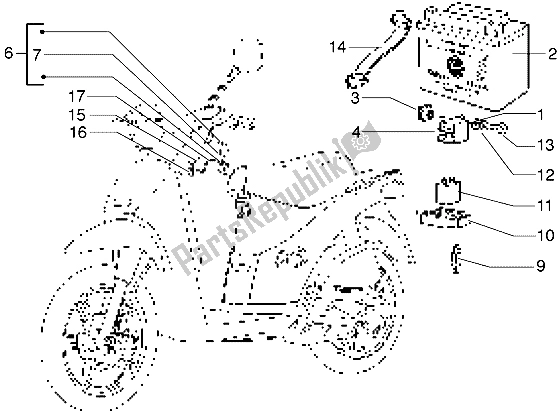 All parts for the Battery-electrical Devices of the Piaggio Free 100 2004