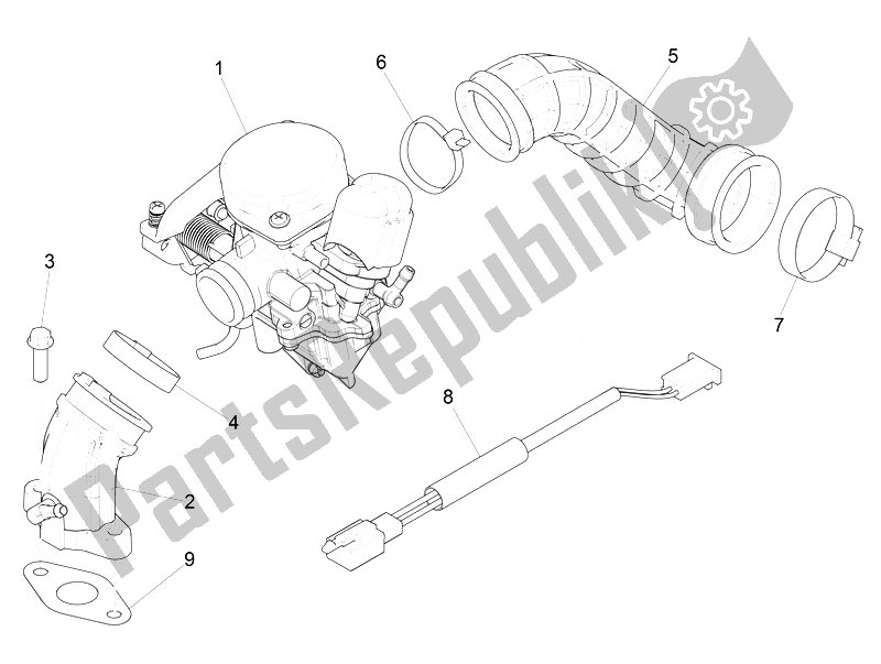 All parts for the Carburettor, Assembly - Union Pipe of the Piaggio Liberty 50 4T PTT 2014