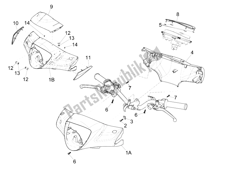 All parts for the Handlebars Coverages of the Piaggio Liberty 150 4T 3V IE LEM Vietnam 2014