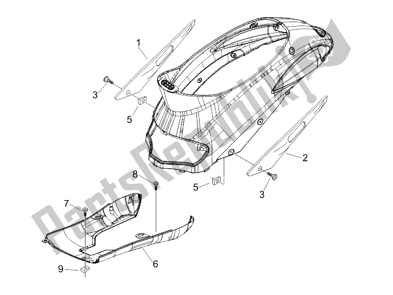 Tutte le parti per il Coperchio Laterale - Spoiler del Piaggio Liberty 125 4T Sport UK 2006