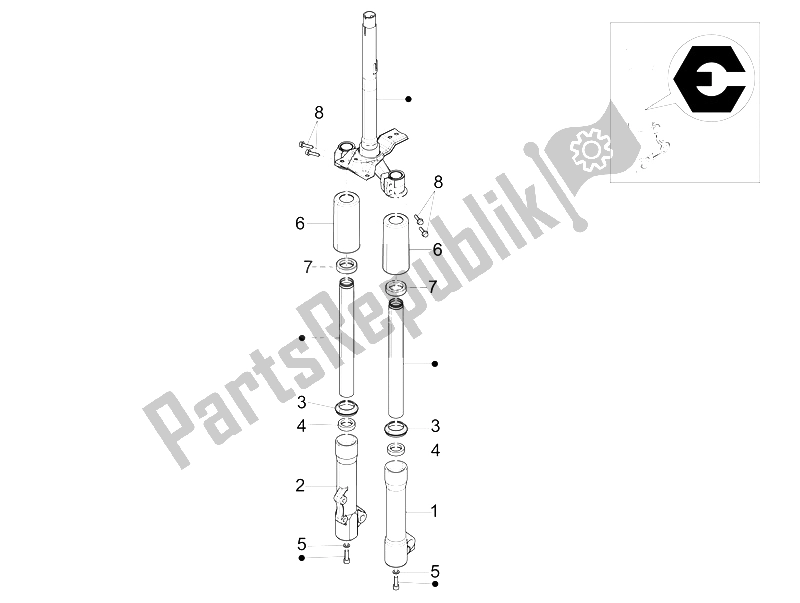 All parts for the Fork's Components (escorts) of the Piaggio Liberty 50 4T PTT 2009