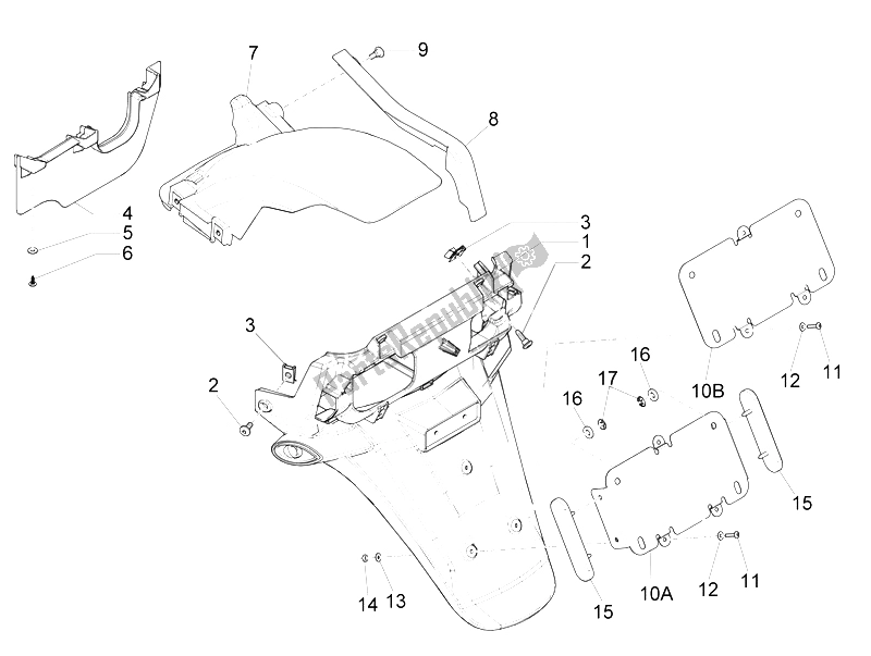 Toutes les pièces pour le Capot Arrière - Protection Contre Les éclaboussures du Piaggio MP3 500 Sport Business ABS USA 2015