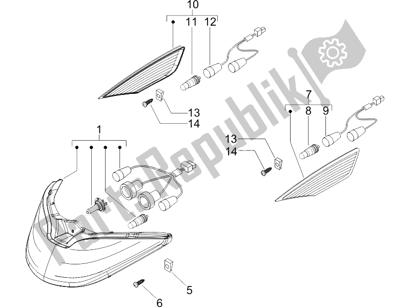 Tutte le parti per il Fari Anteriori - Indicatori Di Direzione del Piaggio X8 125 Potenziato UK 2005