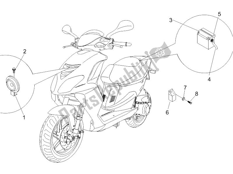 Alle onderdelen voor de Afstandsbedieningen - Batterij - Claxon van de Piaggio NRG Power DT 50 2005