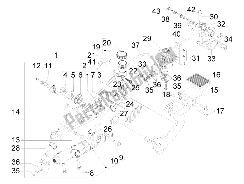 All parts for the Control Pedals - Levers of the Piaggio MP3 300 4T 4V IE LT Ibrido 2010
